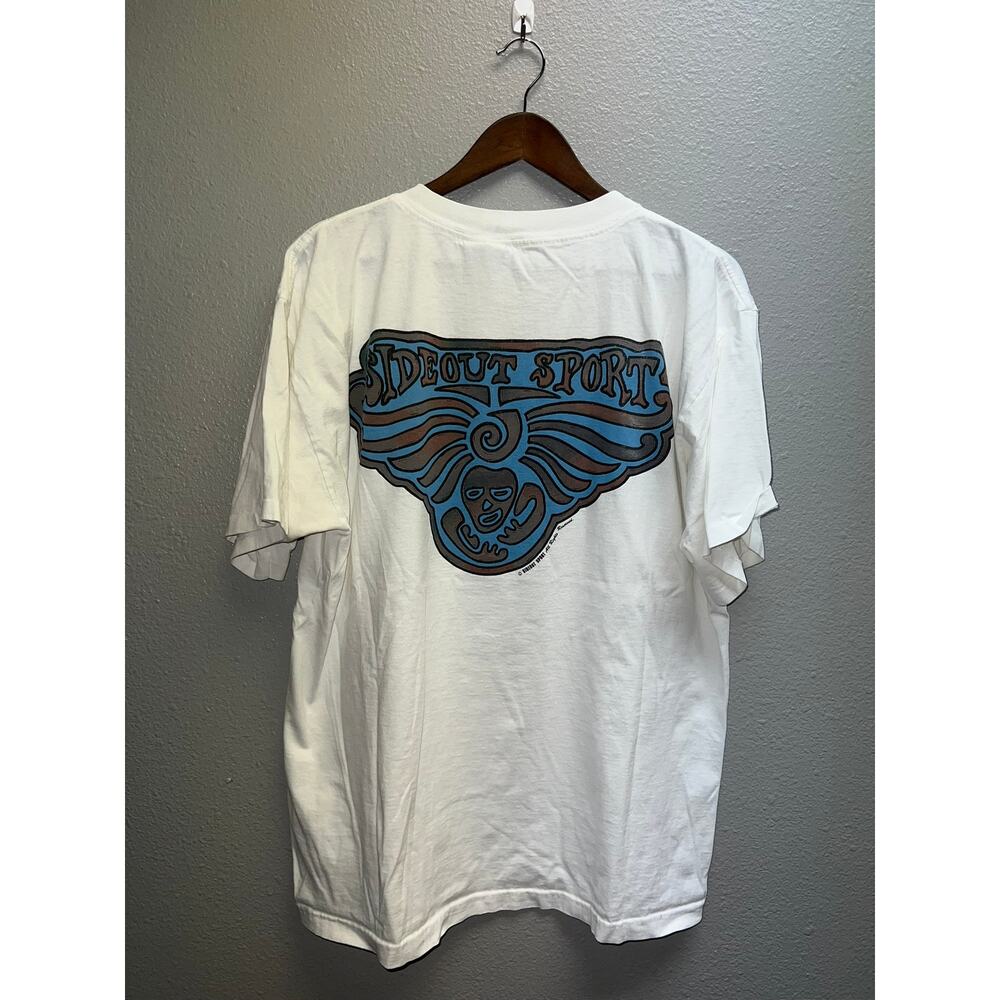 Vintage Surfing Shirt Surf Sideout Sport Beach Art Graphic White Tee 90s XL